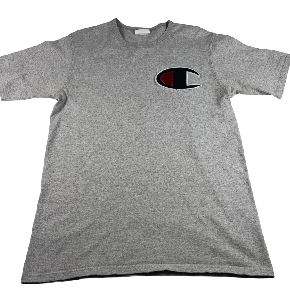 Vintage Champion T-Shirt Men's Large Gray Crew Neck Short Sleeve Logo Casual Top